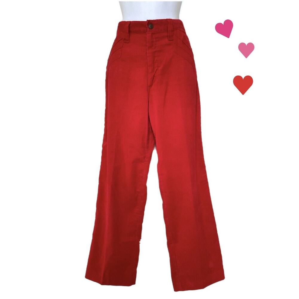 Vintage 70s Red High Rise Flare Corduroy Pants Women’s Size 25x27 0/2